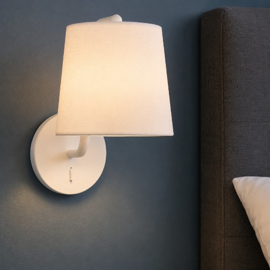 Applique bianco per comodino camera da letto interruttore paralume bianco