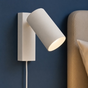 Applique bianco luce orientabile con spina e interruttore per comodino
