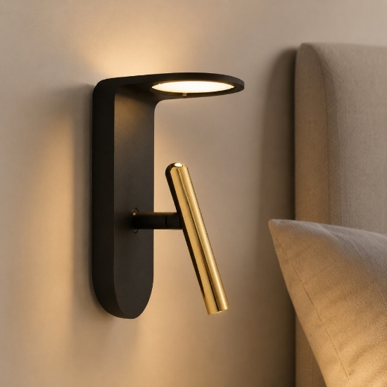 Stilnovo applique 2nights nero e oro con interruttore camera da letto