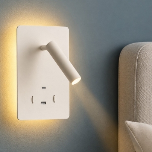Applique da comodino bianco luce led 3000k orientabile usb interruttore