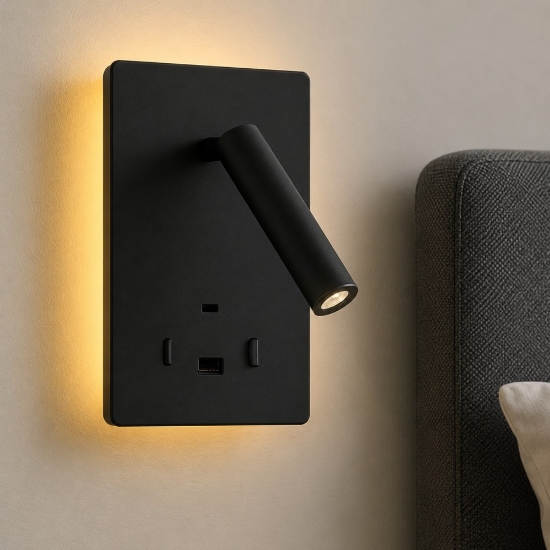 Applique nero da comodino luce led 3000k orientabile