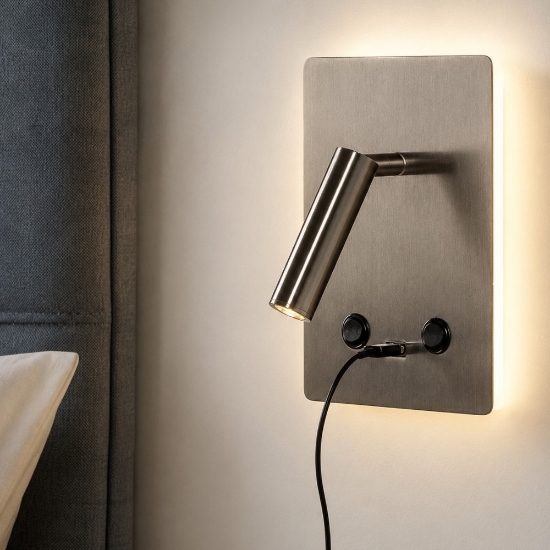 Applique da testata camera da letto multifunzione led 3000k usb nickel