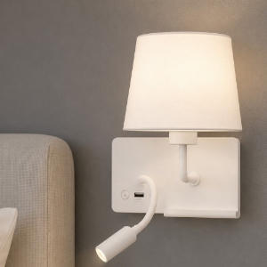 Applique da comodino sinistro multifunzione mensola usb luce da lettura