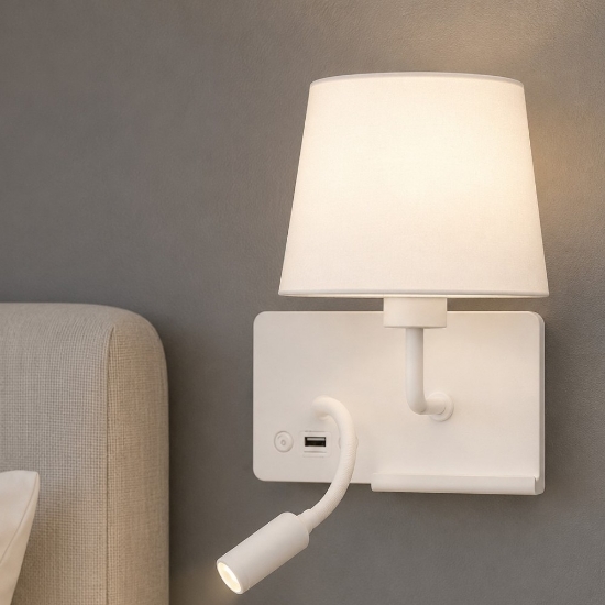 Applique da comodino sinistro multifunzione mensola usb luce da lettura