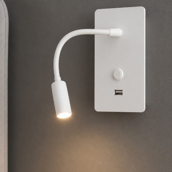 Applique comodino per camera da letto led 3w 3000k bianco presa usb