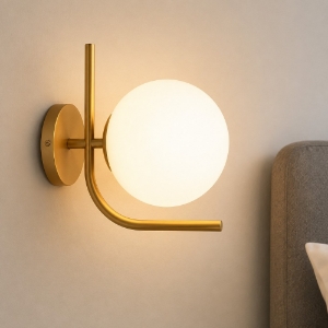 Applique oro da comodino sfera vetro bianco