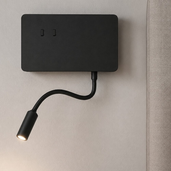 Ondaluce ap stan applique comodino camera da letto presa usb orientabile nera led 4.5w 3000k