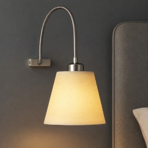 Applique comodino per camera da letto pergamena beige braccio flessibile cromato