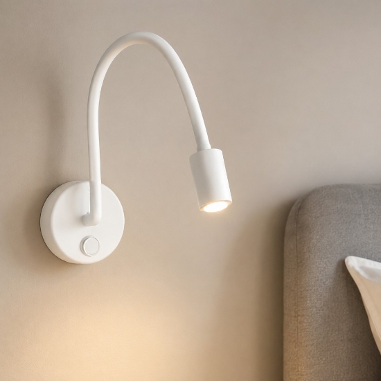 Applique per comodini camera da letto led 3w 3000k snodabile bianco