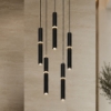 Lampadario cilindri a cascata nero moderno led 3000k 4000k cct per soggiorno