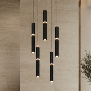 Lampadario cilindri a cascata nero moderno led 3000k 4000k cct per soggiorno