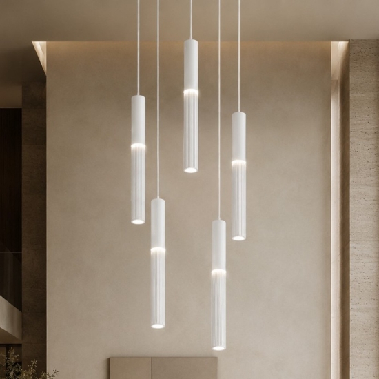 Lampadario bianco moderno cilindri a grappolo per soggiorno