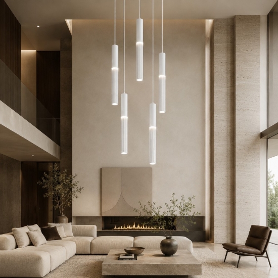 Lampadario bianco moderno cilindri a grappolo per soggiorno