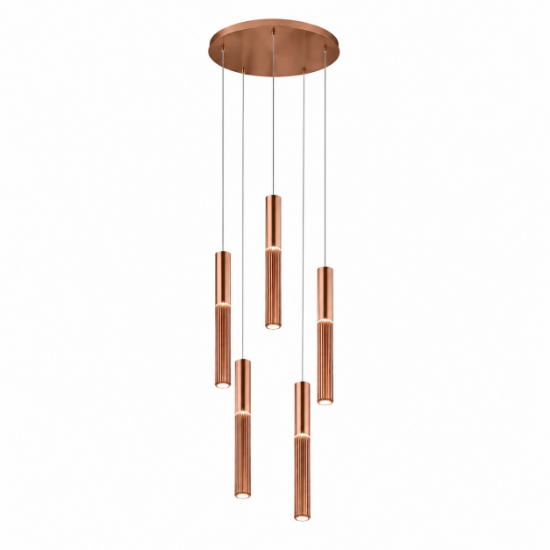 Lampadario 5 lampade cilindri bronzo a sospensione led cct 3000k 4000k per soggiorno