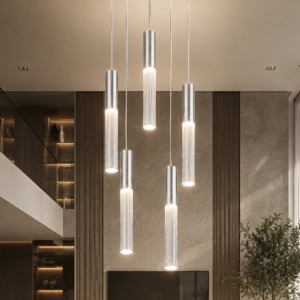 Lampadario alluminio 5 cilindri a sospensione moderna per soggiorno