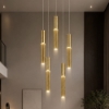 Lampadario 5 pendenti cilindri a grappolo oro anodizzato a sospensione moderno led cct 3000k 4000k per salotto