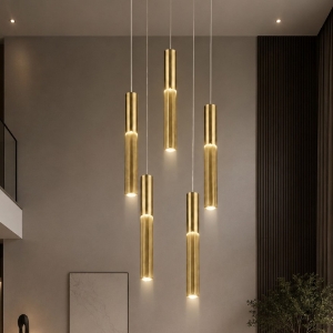 Lampadario 5 pendenti cilindri a grappolo oro a sospensione moderno led 3000k 4000k per salotto