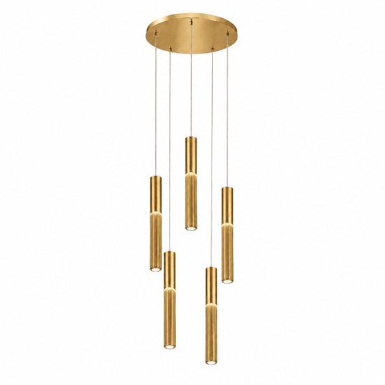 Lampadario 5 pendenti cilindri a grappolo oro a sospensione moderno led 3000k 4000k per salotto
