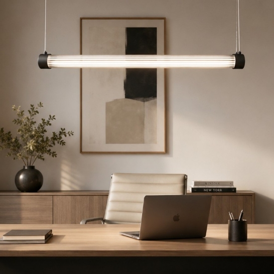 Lampadario tubolare a sospensione nero led cct 3000k 6000k con telecomando per ufficio