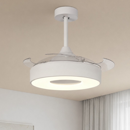 Plafoniera con ventilatore mini bianca 13 mq led cct da 2700k a 5000k con telecomando e app