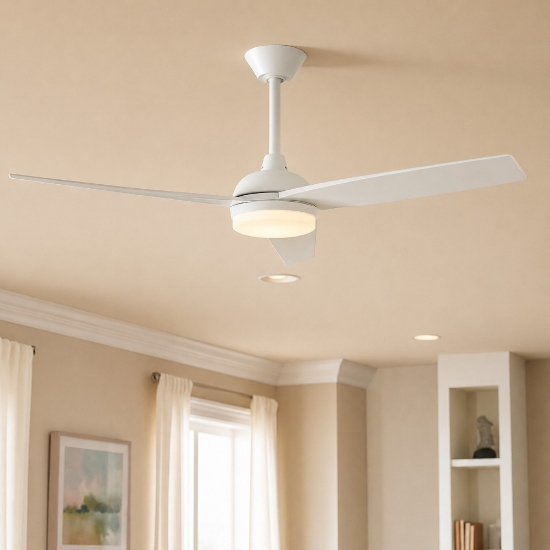 Ventilatore bianco con luce da soffitto a pale silenzioso 28mq con telecomando led 37w 3000k