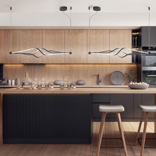 Lampadario nero design moderno led 3000k 6000k con telecomando per soggiorno