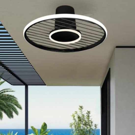 Ventilatore lampadario con pale con luce led 13 mq nero moderno