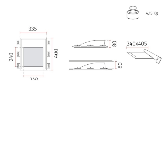 Applique lampada da incasso a parete di gesso led bianco cristaly 16,5w 2700k