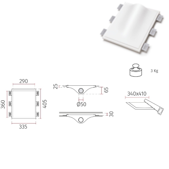 Applique lampada da incasso parete a scomparsa di gesso cristaly bianco