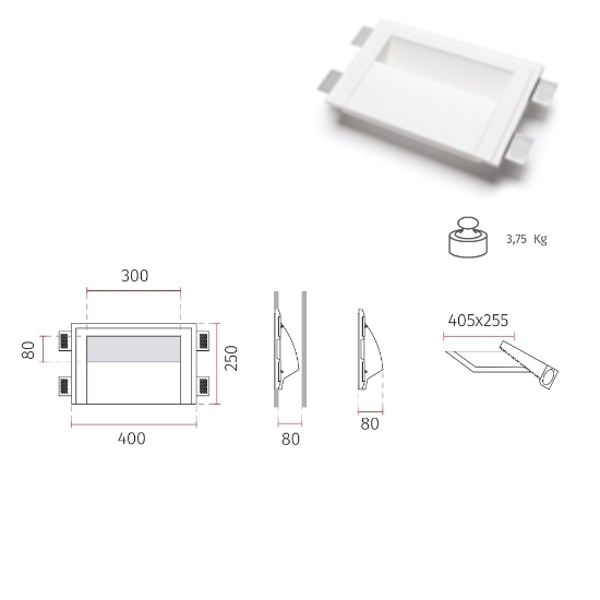Applique in gesso led cristaly da incasso parete 21,5w 2700k bianca