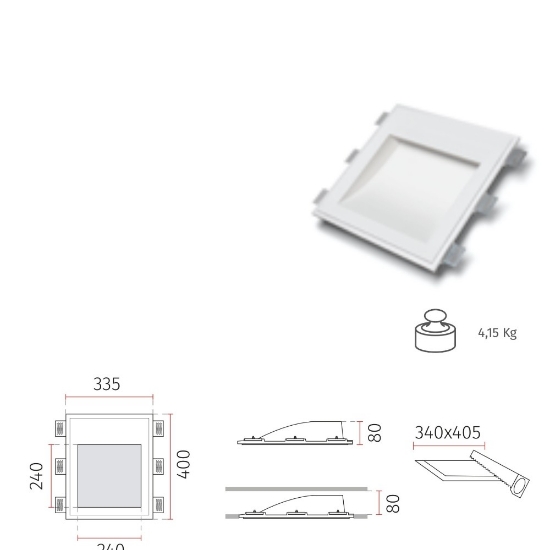 Lampada faro da incasso a parete di gesso cristaly led 16,5w 4000k pitturabile