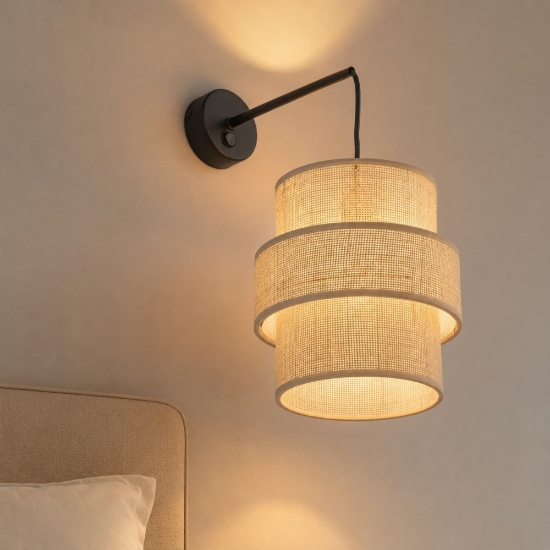 Applique da comodino con interruttore paralume in iuta per camera da letto