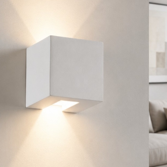 Applique cubo di gesso ceramica bianco moderno pitturabile