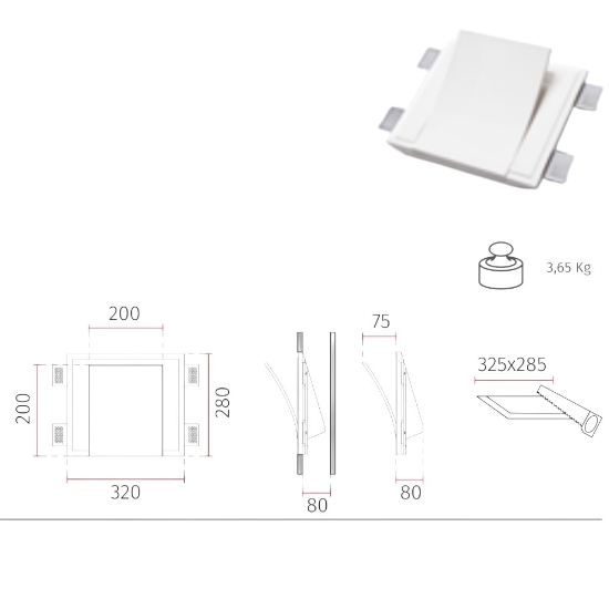 Applique da incasso parete a scomparsa di gesso cristaly led 16.5w 3000k