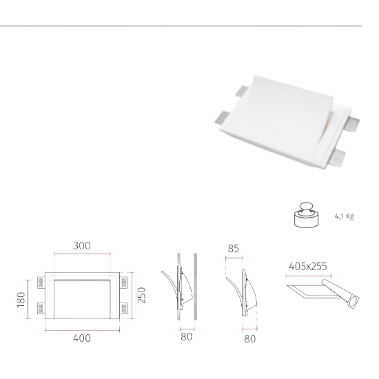 Lampada applique in gesso led cristaly vela da incasso a parete 21,5w 4000k