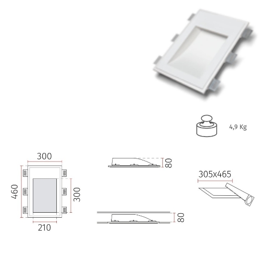 Applique lampada da incasso scomparsa parete gesso led cristaly bianco 16,5w 2700k