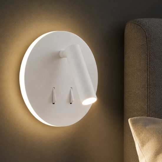 Applique bianco per comodini camera da letto moderna 2 luci led 9w 3000k