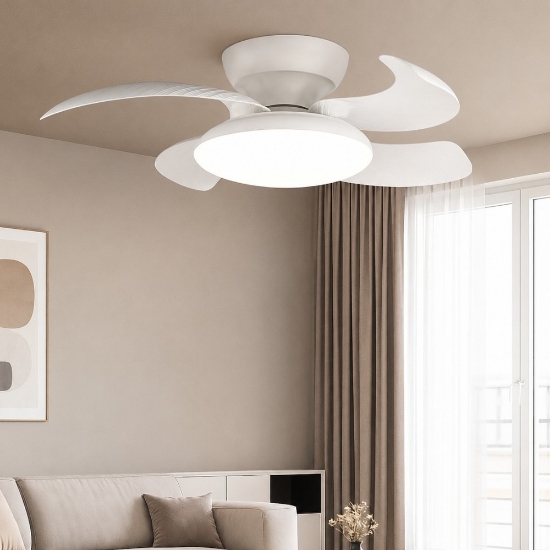 Ventilatore a plafoniera con telecomando pale motorizzate richiudibili bianco 20mq led 45w 4000k