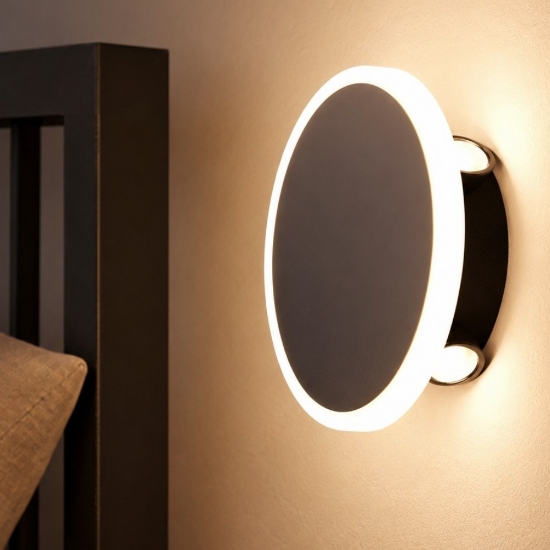 Eglo talamello applique camera da letto rotonda nera led 12w 3000k