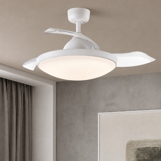 Ventilatore a lampadario bianco con pale motorizzate retrattili led 47w 4000k