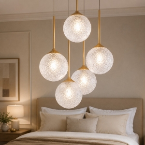 Lampadario elegante pendenti a grappolo oro vetri trasparenti