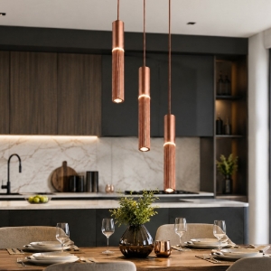 Lampadario 3 pendenti led cct 3000k 4000k cilindri oro rosato a grappolo per soggiorno