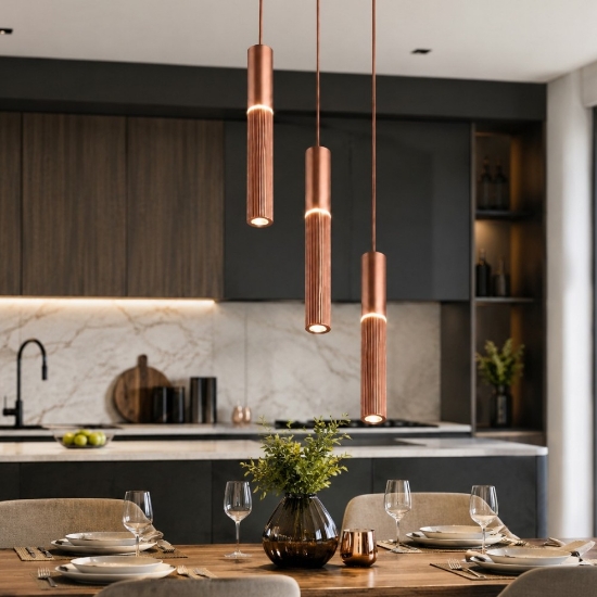 Lampadario 3 pendenti led 3000k 4000k cilindri oro rosato a grappolo per soggiorno