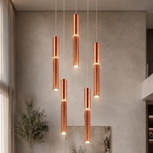 Lampadario 5 lampade cilindri oro rosato a sospensione led cct 3000k 4000k per soggiorno