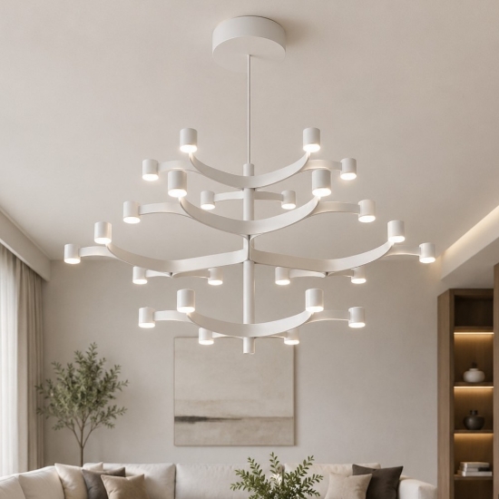 Lampadario moderno design led 2700k stilnovo fronda bianco