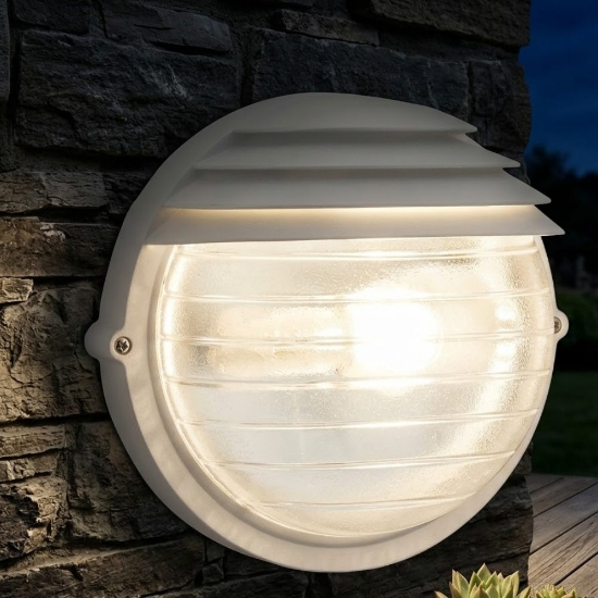 Applique bianca per esterno design rotonda design industriale ip54