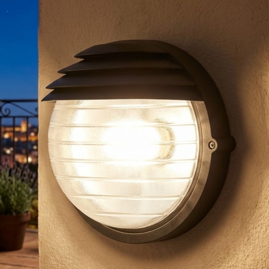 Applique rotonda per esterno nera design industrial ip54