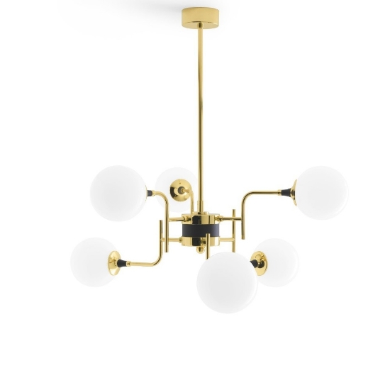 Lampadario per camera da letto stilnovo galassia oro sfere vetro bianco