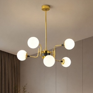 Lampadario per camera da letto stilnovo galassia oro sfere vetro bianco