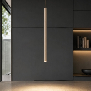 Lampadario cilindro 75 cm rigato a sospensione sabbia champagne